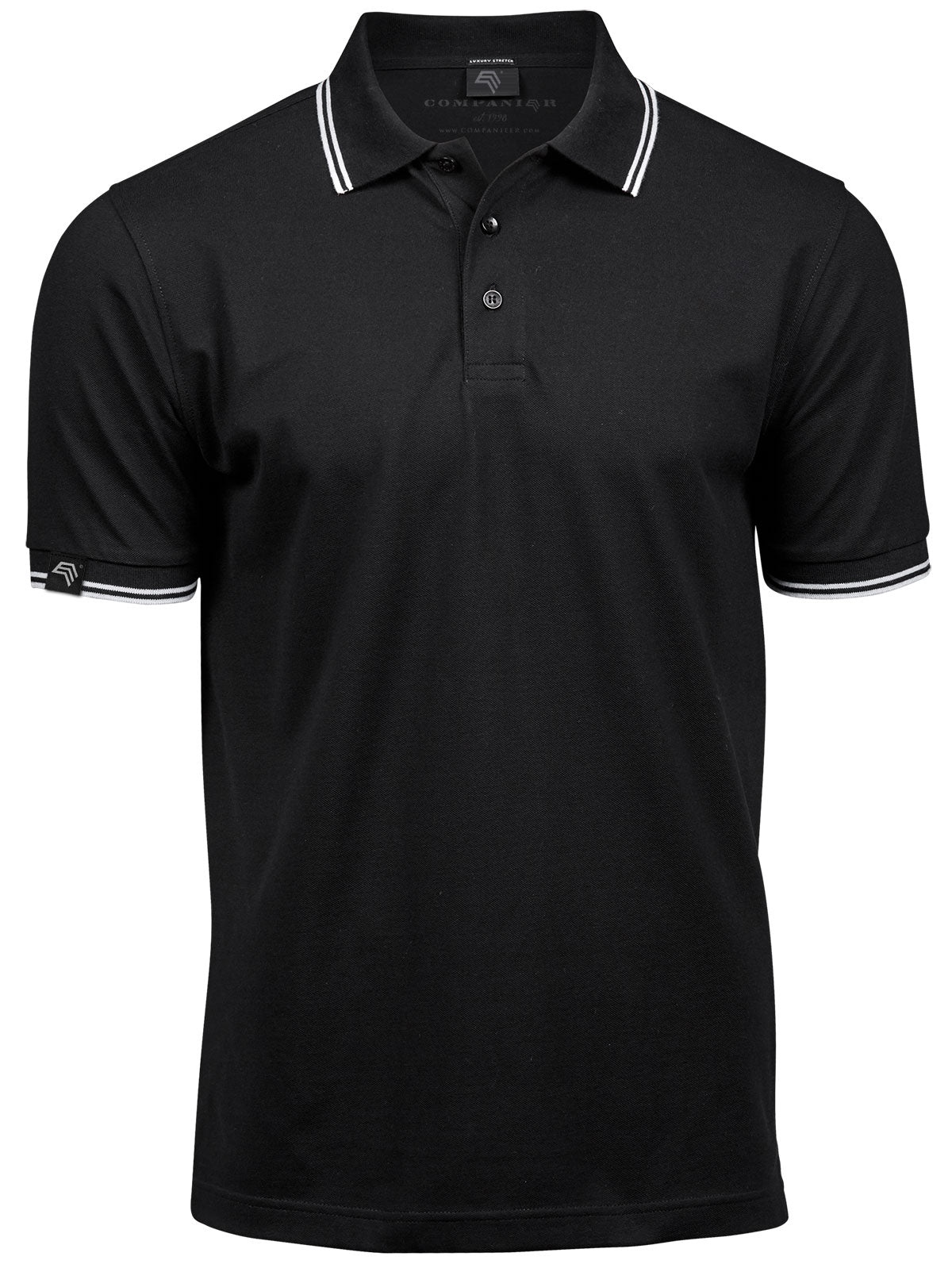 TJS 1407 ― Luxury Stripe Stretch Bio-Baumwolle Polo Shirt - Schwarz / Weiß