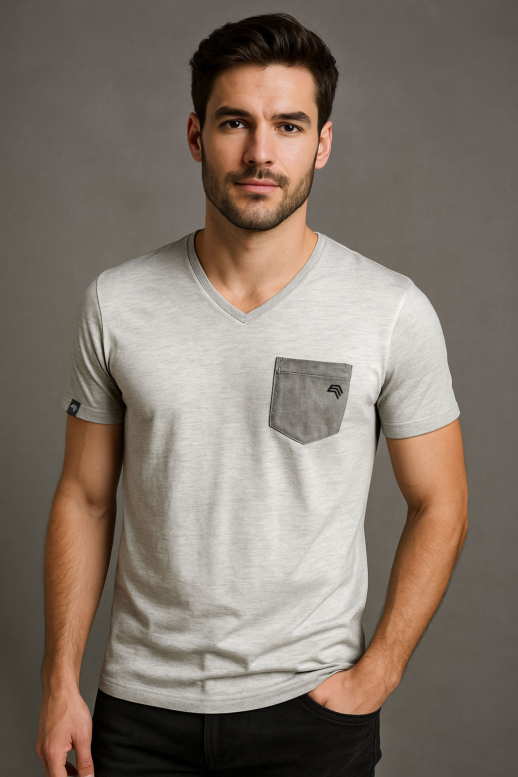 Auslaufartikel ― JAN 8016 ― Herren Bio-Baumwolle V-Neck Flammgarn T-Shirt - Hell Grau