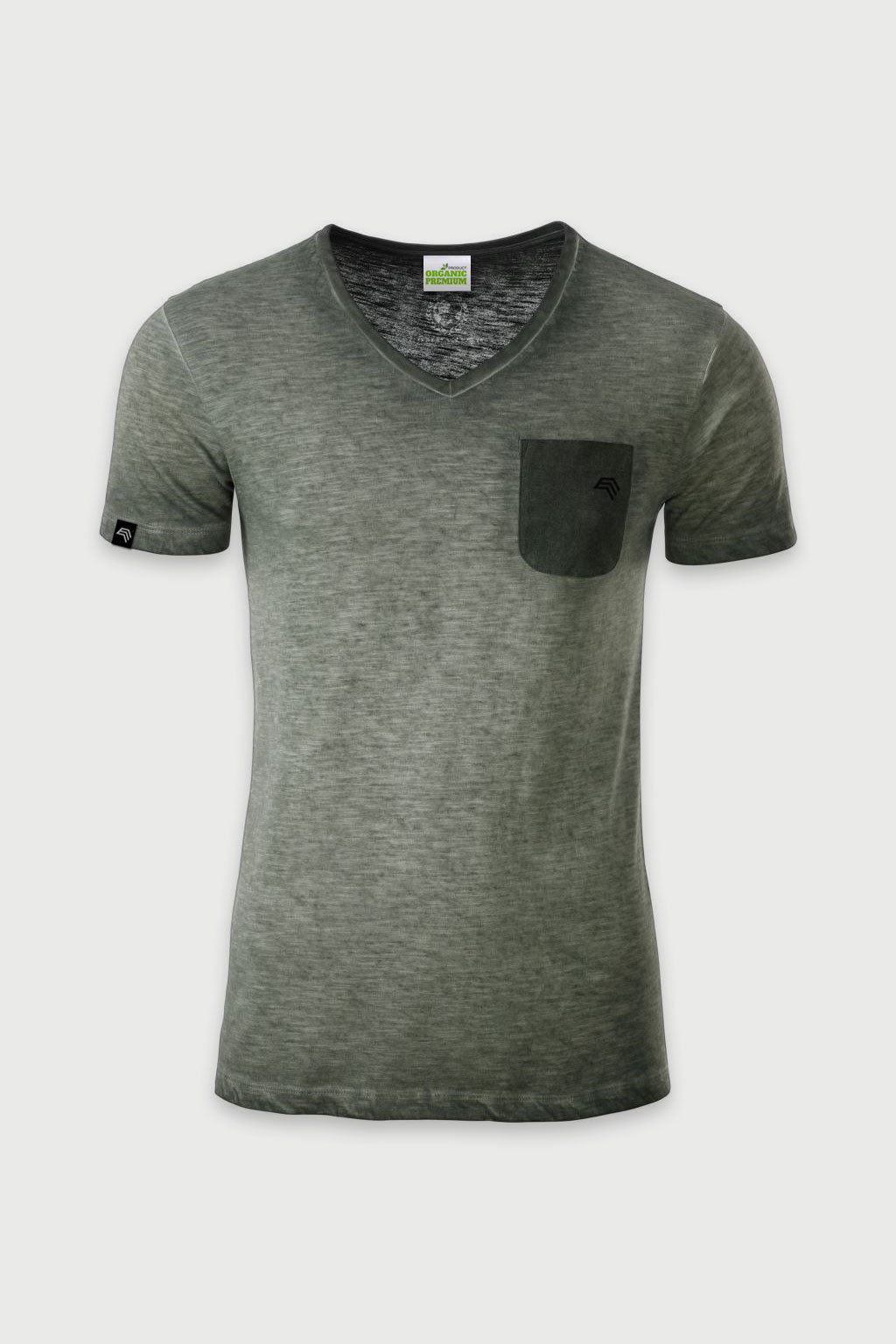 Auslaufartikel ― JAN 8016 ― Herren Bio-Baumwolle V-Neck Flammgarn T-Shirt - Olive Grün