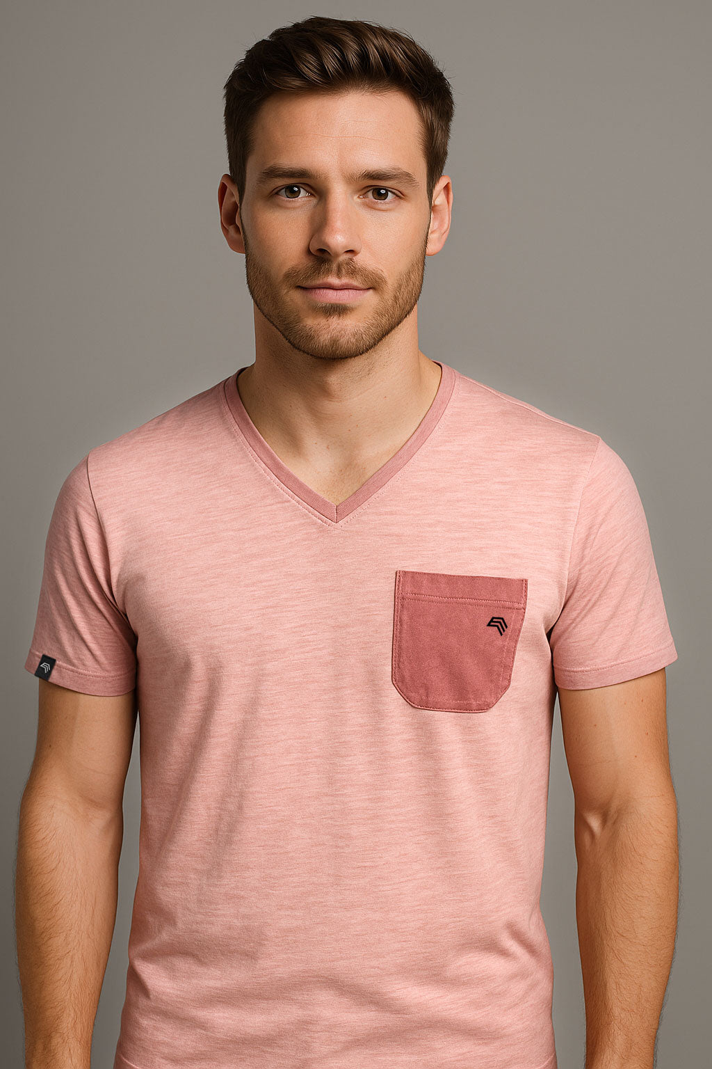 Auslaufartikel ― JAN 8016 ― Herren Bio-Baumwolle V-Neck Flammgarn T-Shirt - Soft Pink