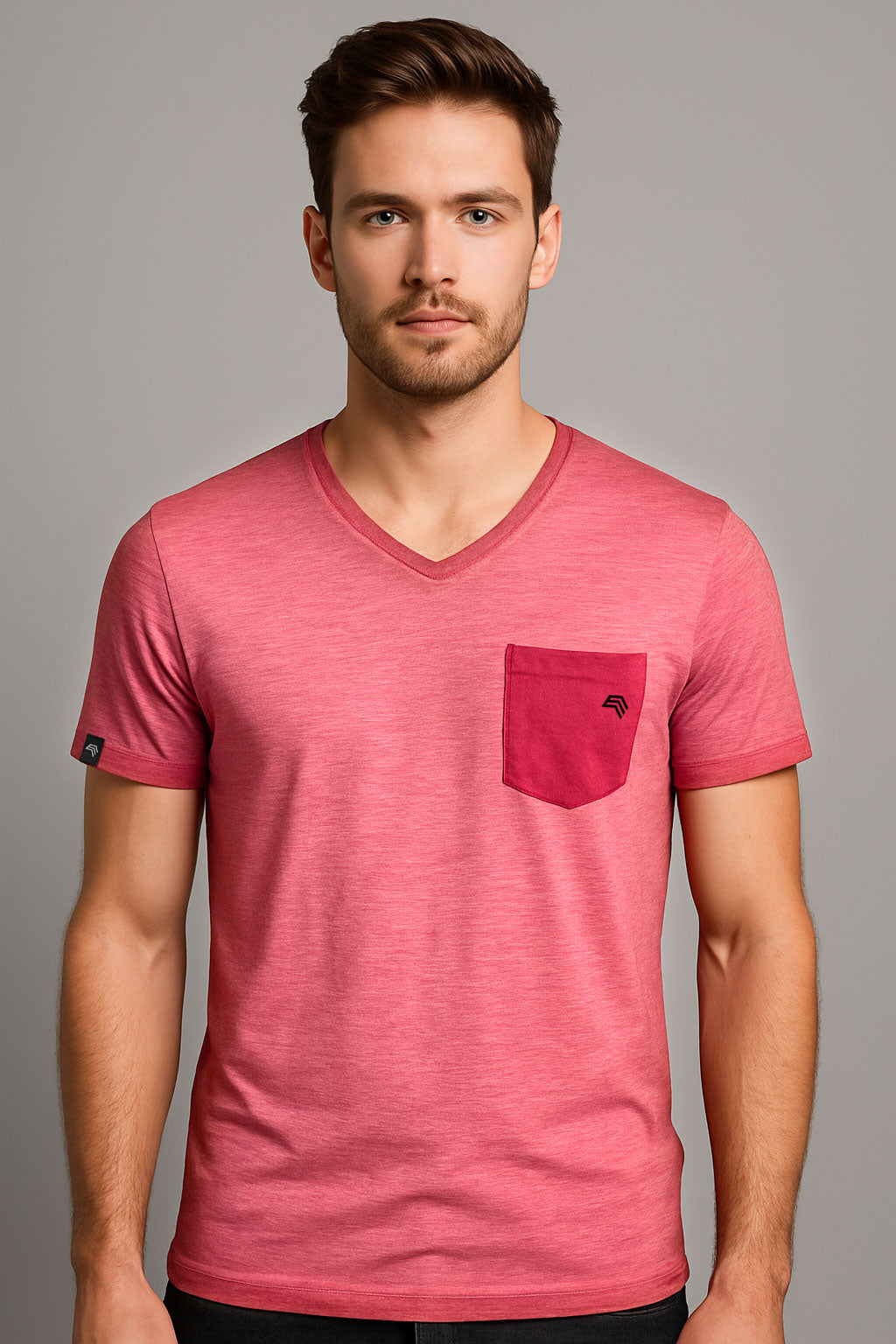 Auslaufartikel ― JAN 8016 ― Herren Bio-Baumwolle V-Neck Flammgarn T-Shirt - Chili Rot