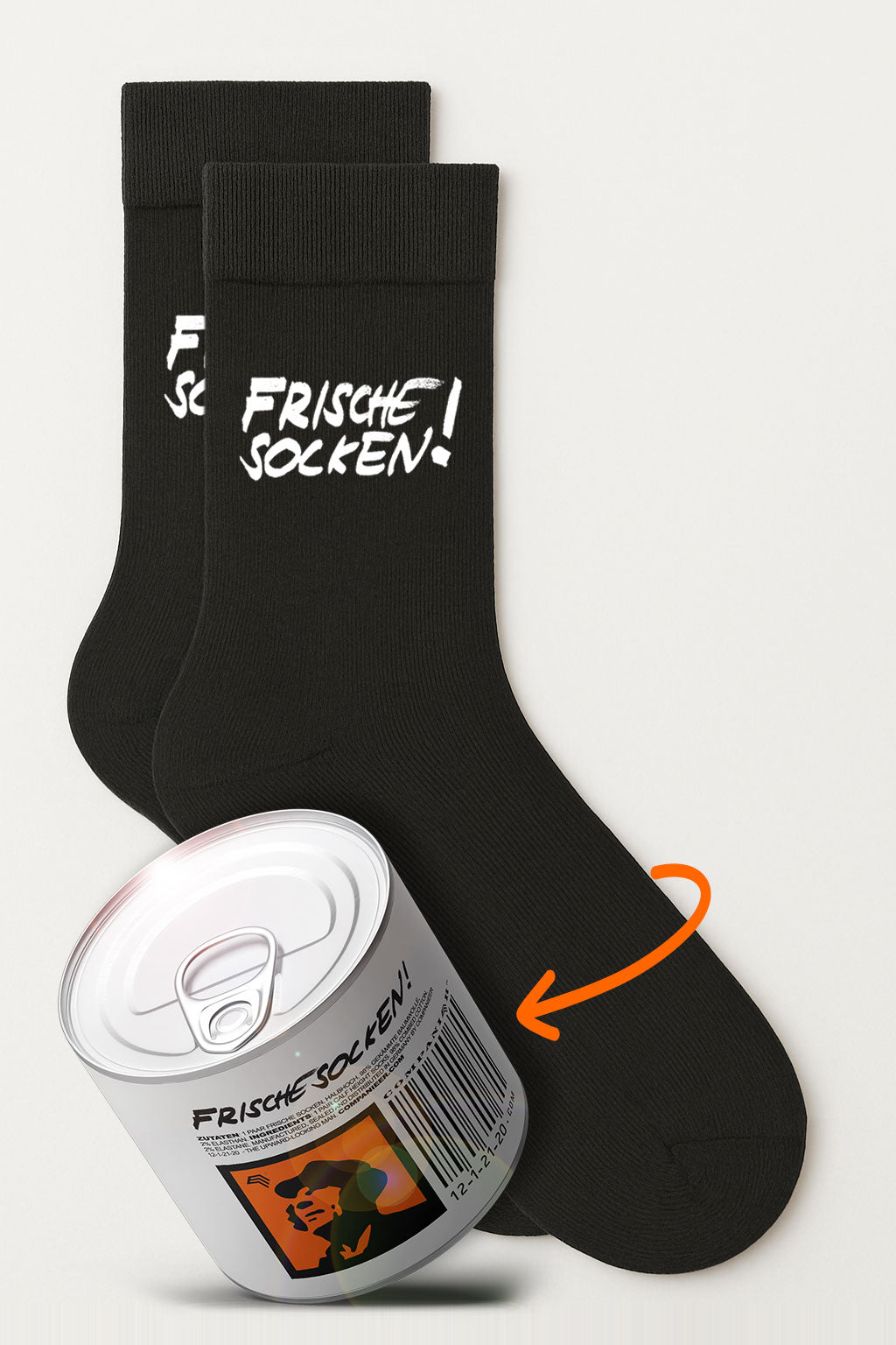 Geschenkidee ― Aufreißwäsche: 1 Paar "FRISCHE SOCKEN" in Aufreißdose