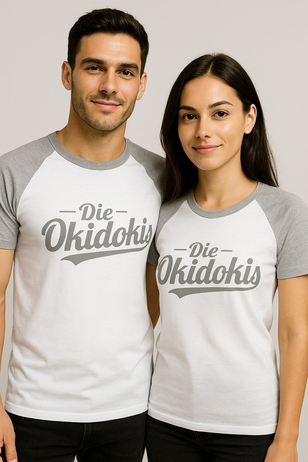 Die Okidokis ― Contrast Raglan T-Shirt - Weiß / Grau Melange