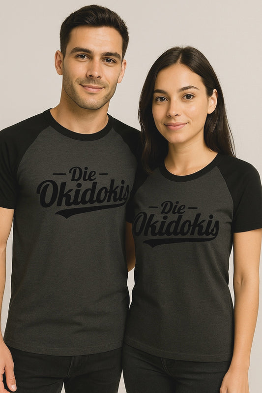 Die Okidokis ― Contrast Raglan T-Shirt - Dark Grau Melange / Schwarz
