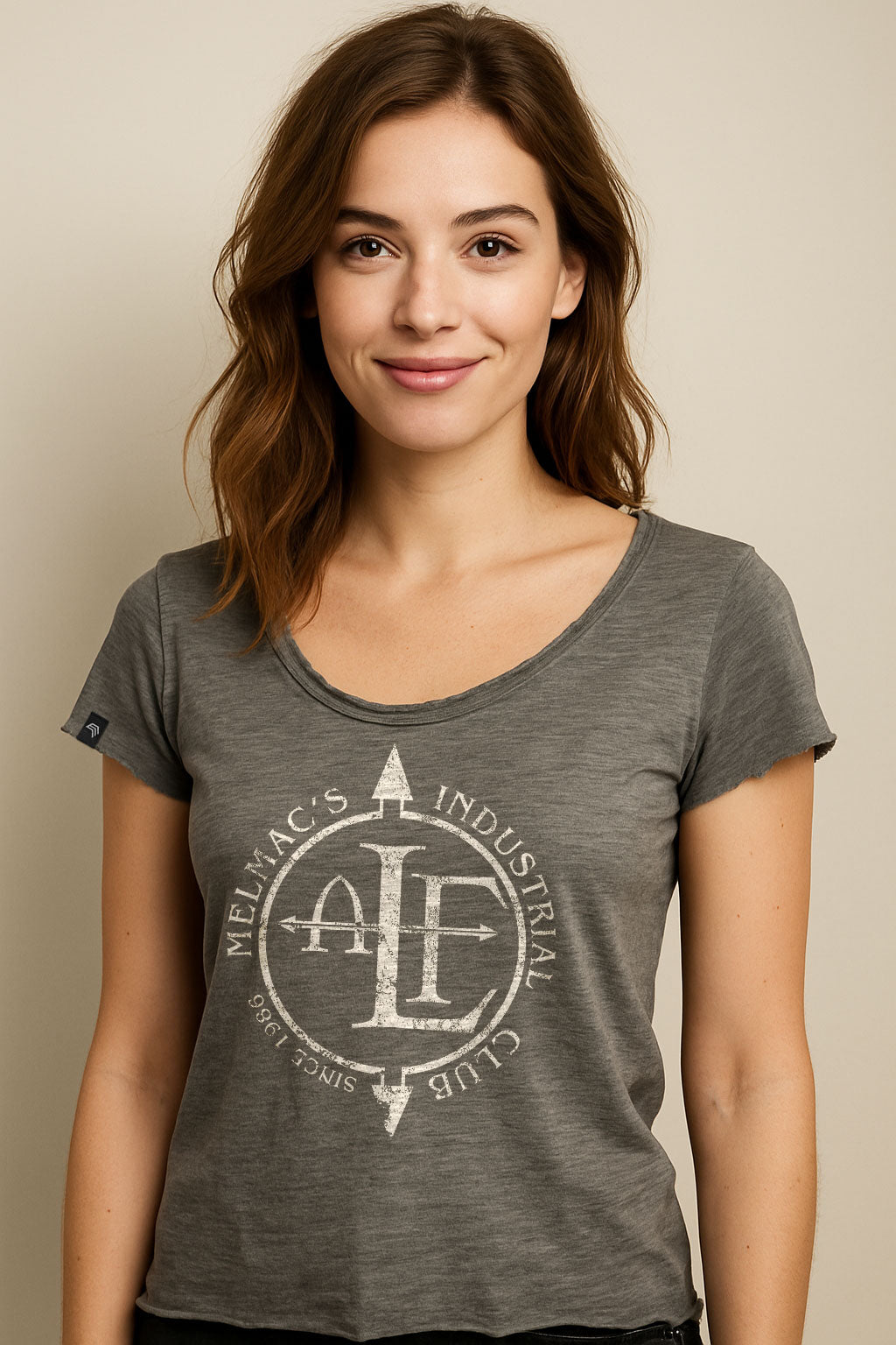 ― % ― ALF (FLA) - Damen EBM-Parodie-Girlie T-Shirt – Graphite Melange Grau