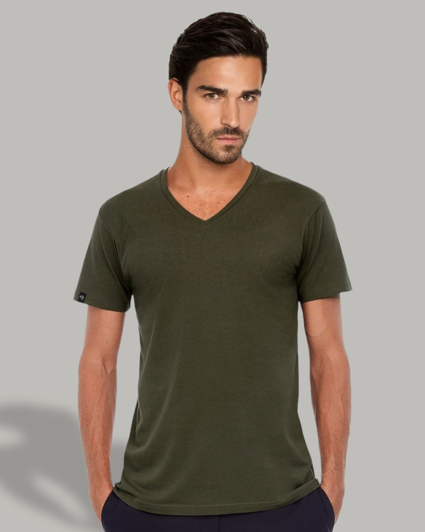 ― % ― BAC TM044 ― Unisex Bio-Baumwolle V-Neck T-Shirt - Olive Grün [3XL]