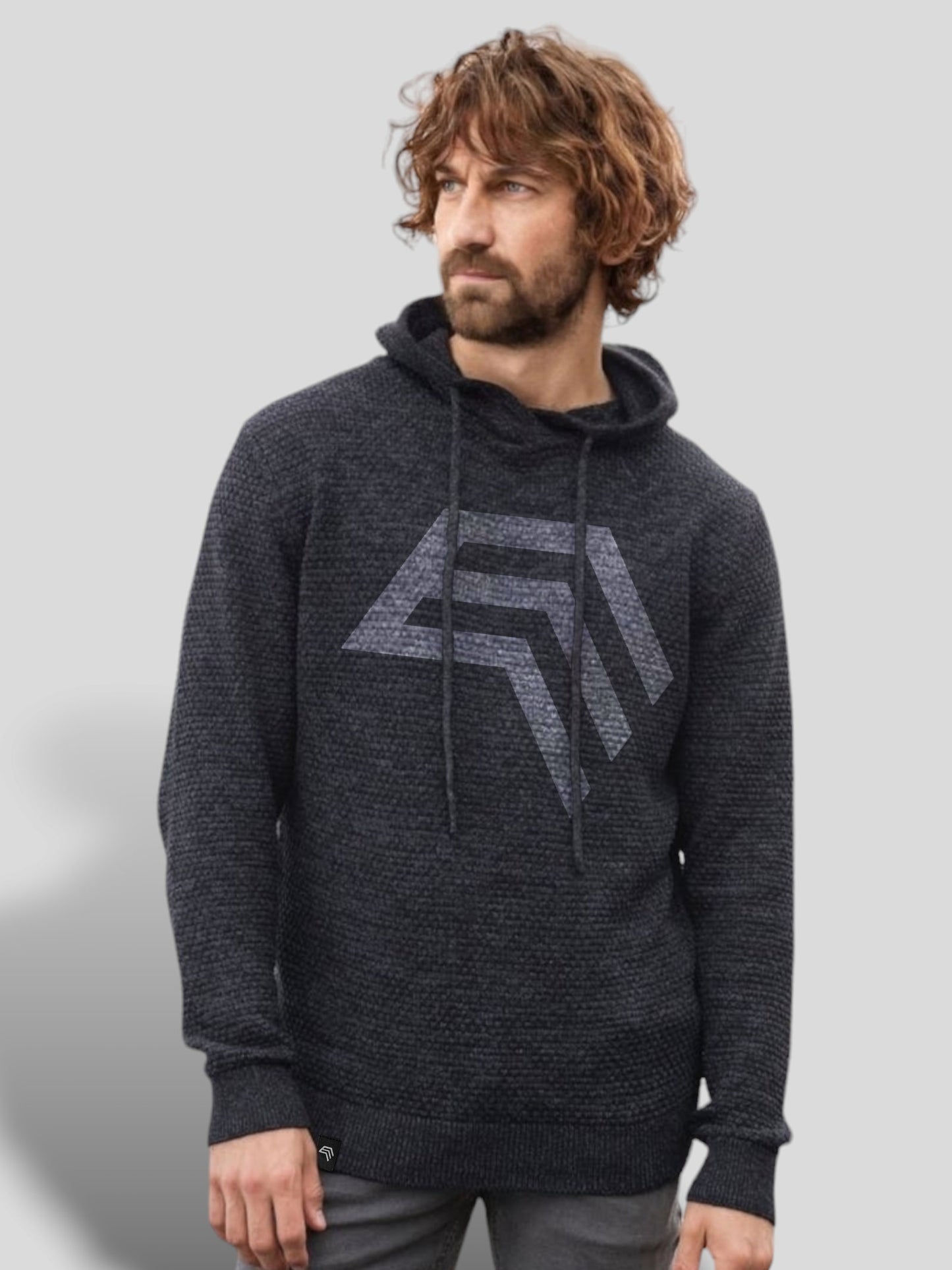 ECL 0080 ― Nachhaltig gestrickter Unisex Kapuzenpullover aus regenerierter Baumwolle - Melange Grau