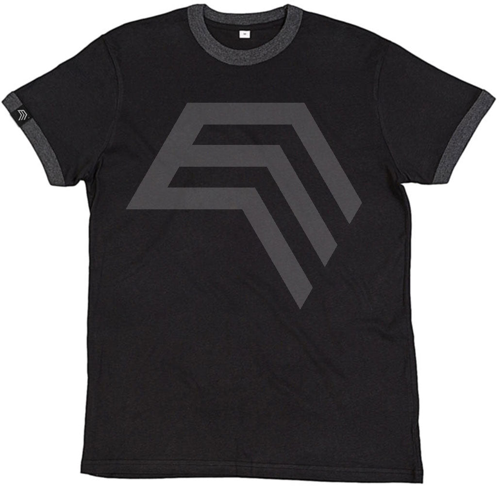 Auslaufartikel ― MTS M175/10b ― Unisex Bio-Baumwolle Peach Finish Retro Ringer T-Shirt - Schwarz / Grau