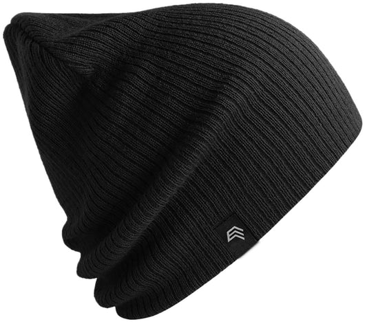 ALS 0122 ― Längere Beanie Strickmütze, recyceltes Polyester - Schwarz