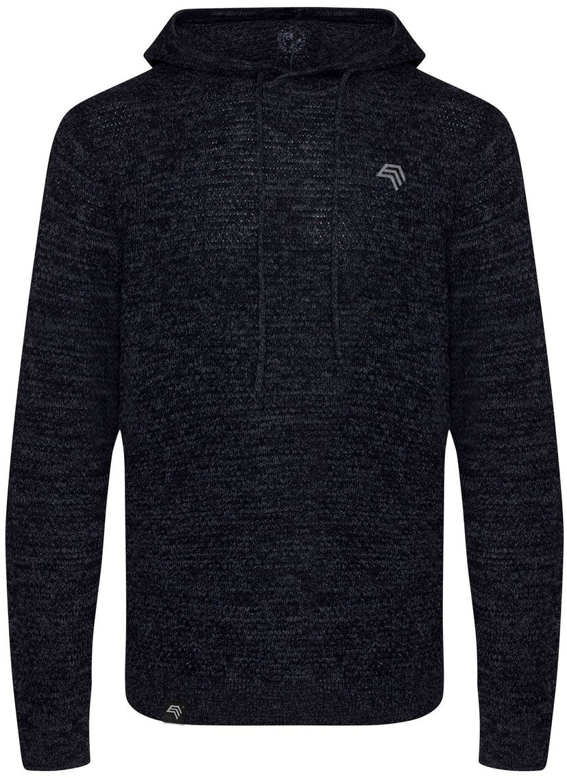 ― % ― ECL 0080/ ― Nachhaltig gestrickter Unisex Kapuzenpullover aus regenerierter Baumwolle - Melange Schwarz / Grau (S)