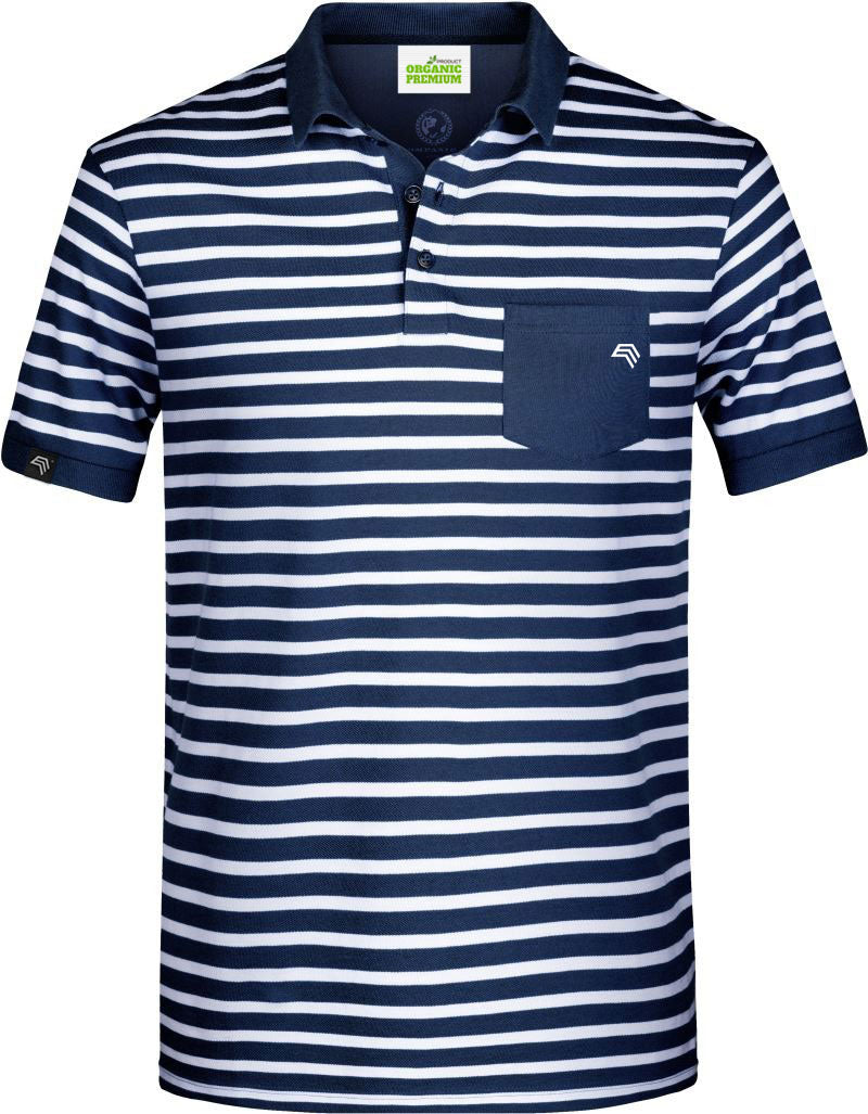 Auslaufartikel / Restposten ― JAN 8030 ― Unisex Bio-Baumwolle Polo Shirt gestreift - Navy Blau / Weiß