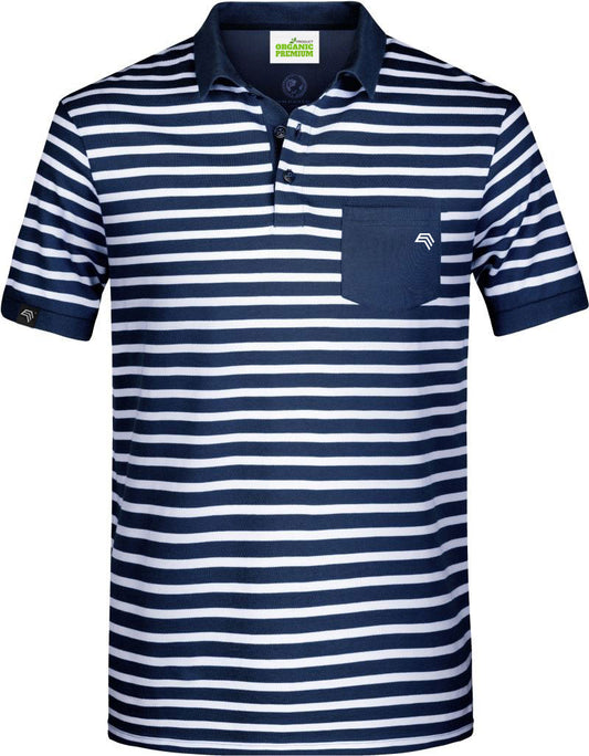 Auslaufartikel / Restposten ― JAN 8030 ― Unisex Bio-Baumwolle Polo Shirt gestreift - Navy Blau / Weiß