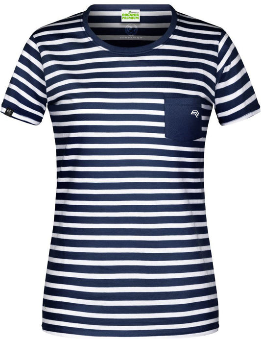 Auslaufartikel / Restposten ― JAN 8027 ― Damen Bio-Baumwolle Streifen T-Shirt gestreift - Navy Blau / Weiß