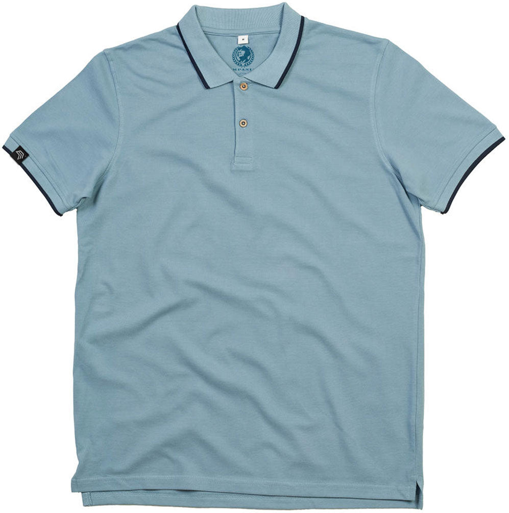 MTS M191 ― Tipped Organic Polo Shirt mit Knöpfen aus Kokosnuss-Schalen - Denim Light Blau / Navy
