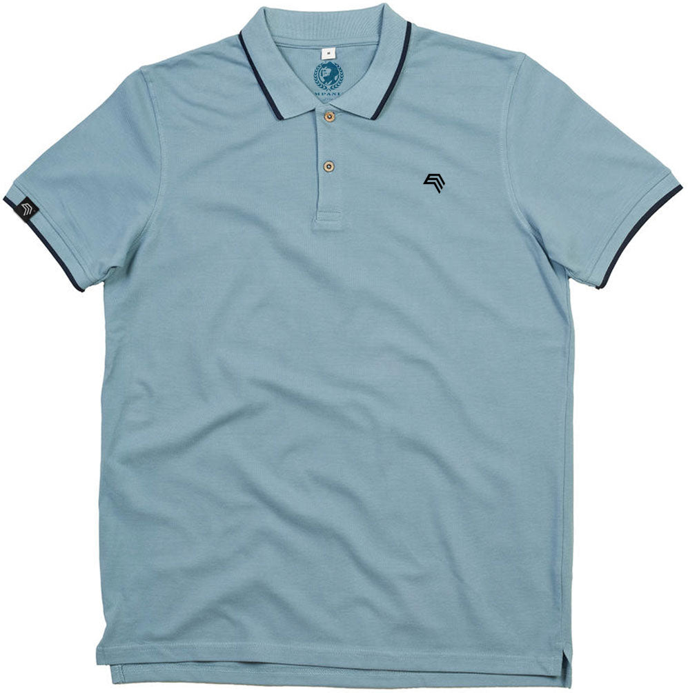 MTS M191 ― Tipped Organic Polo Shirt mit Knöpfen aus Kokosnuss-Schalen - Denim Light Blau / Navy