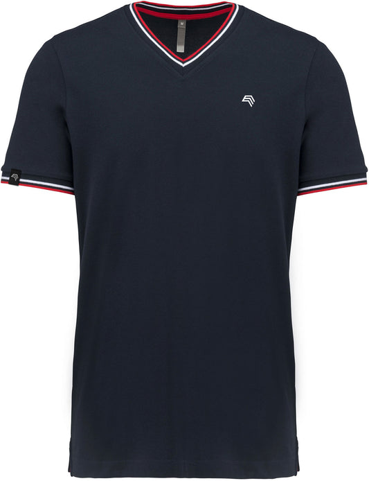 KRB K374 ― Bi-color Piqué-Trikot V-Neck T-Shirt - Navy Blau / Rot / Weiß