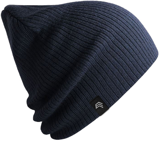 ALS 0122 ― Längere Beanie Strickmütze, recyceltes Polyester - Navy Blau