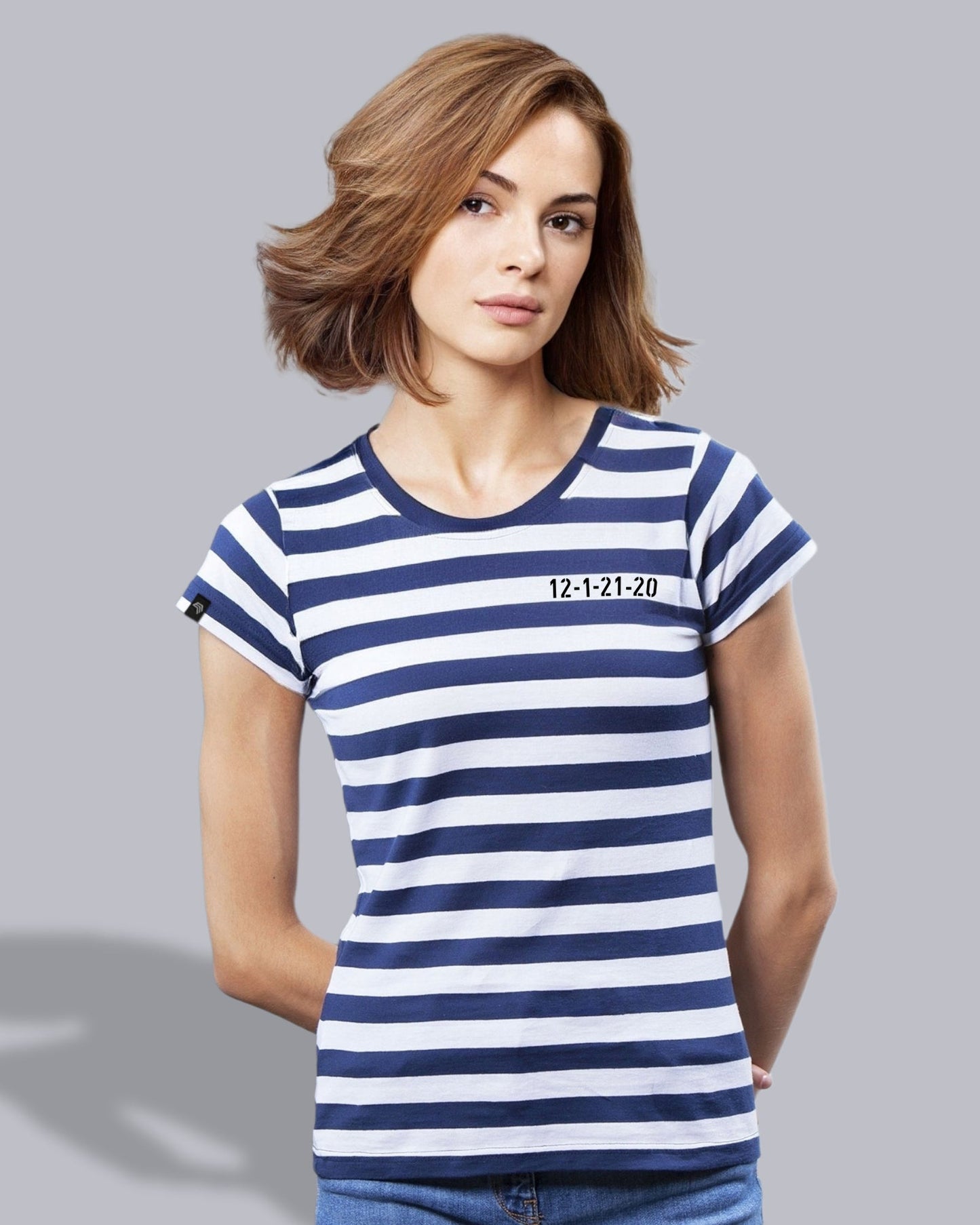 MTS M110/0041 ― Weiches Damen Stripy Bio-Baumwolle T-Shirt - Navy Blau / Weiß