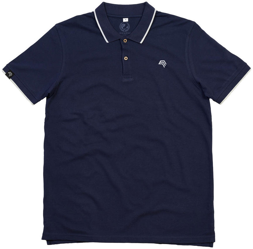 MTS M191 ― Tipped Organic Polo Shirt mit Knöpfen aus Kokosnuss-Schalen - Navy Blau / Weiß