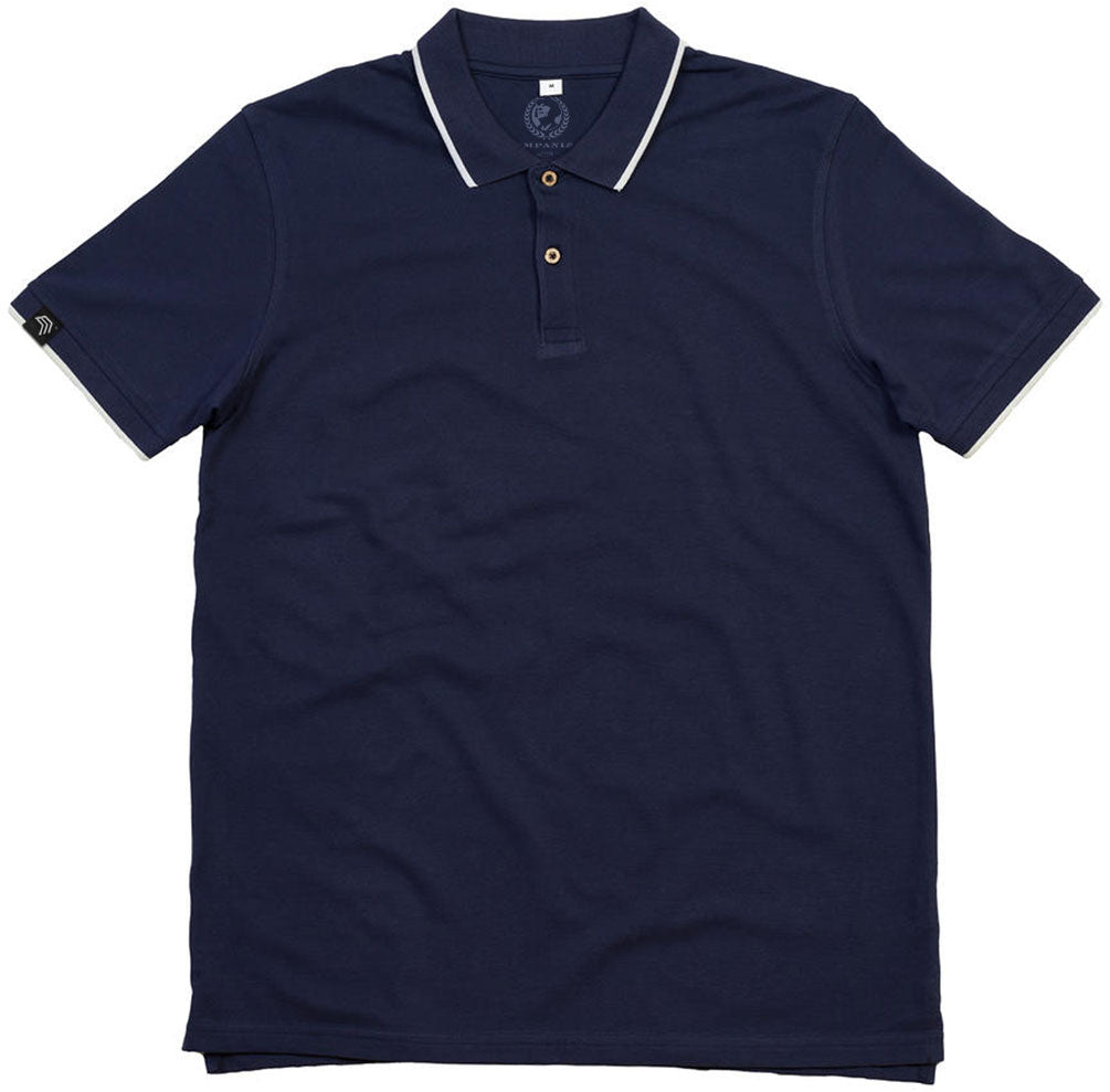 MTS M191 ― Tipped Organic Polo Shirt mit Knöpfen aus Kokosnuss-Schalen - Navy Blau / Weiß