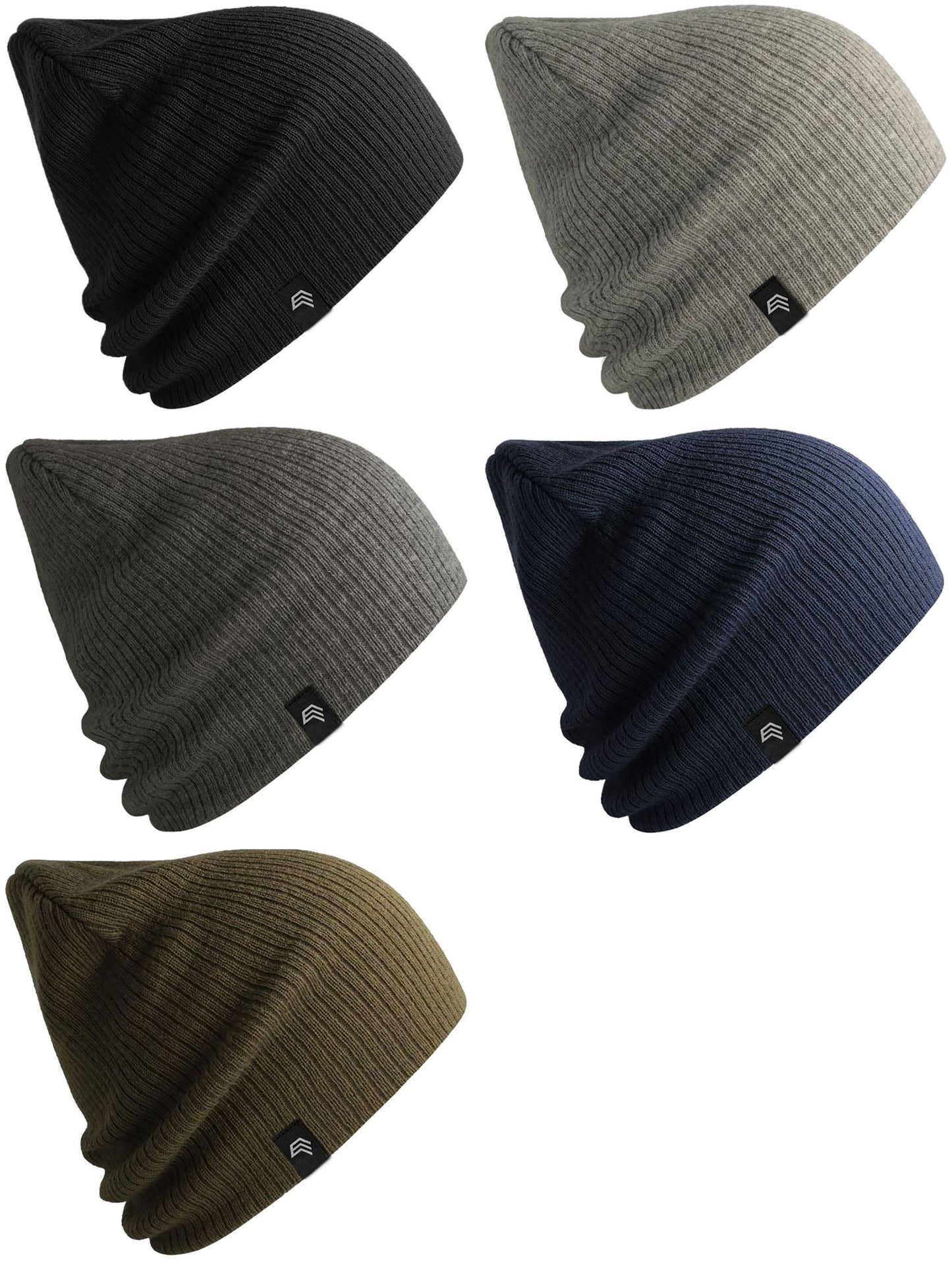 ALS 0122 ― Längere Beanie Strickmütze, recyceltes Polyester - Schwarz