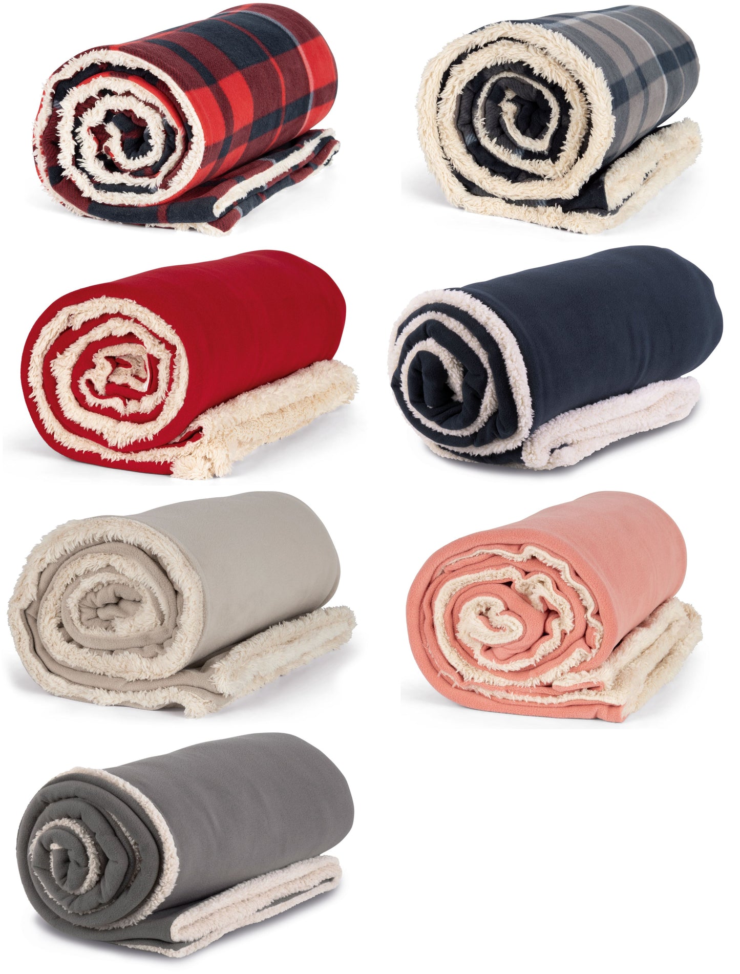 KPP 0431 ― Flauschige Sherpa-Decke 160 x 130 cm - Rot / Navy Blau kariert
