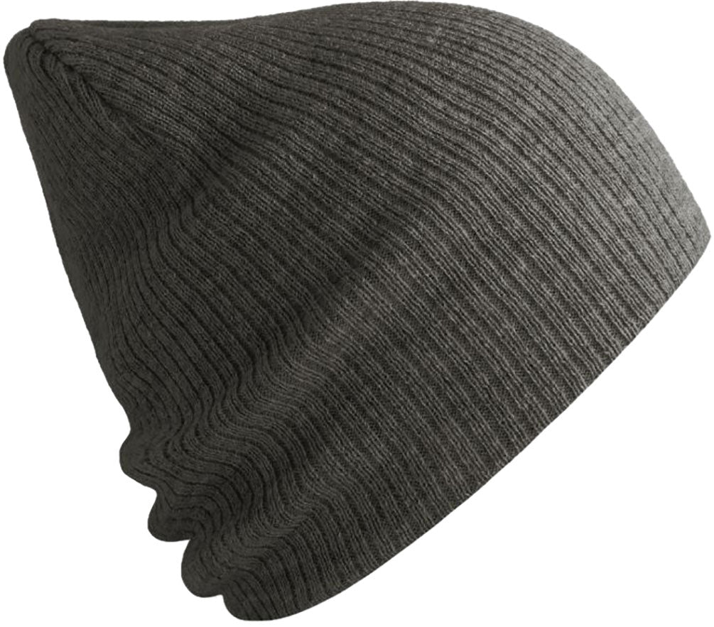 ALS 0122 ― Längere Beanie Strickmütze, teilw. recyceltes Polyester - Dark Grau Melange