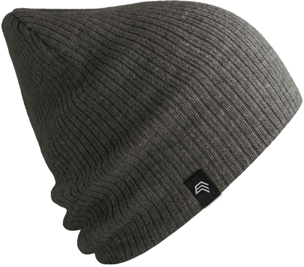 ALS 0122 ― Längere Beanie Strickmütze, teilw. recyceltes Polyester - Dark Grau Melange