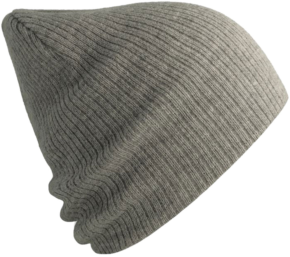 ALS 0122 ― Längere Beanie Strickmütze, teilw. recyceltes Polyester - Light Grau Melange