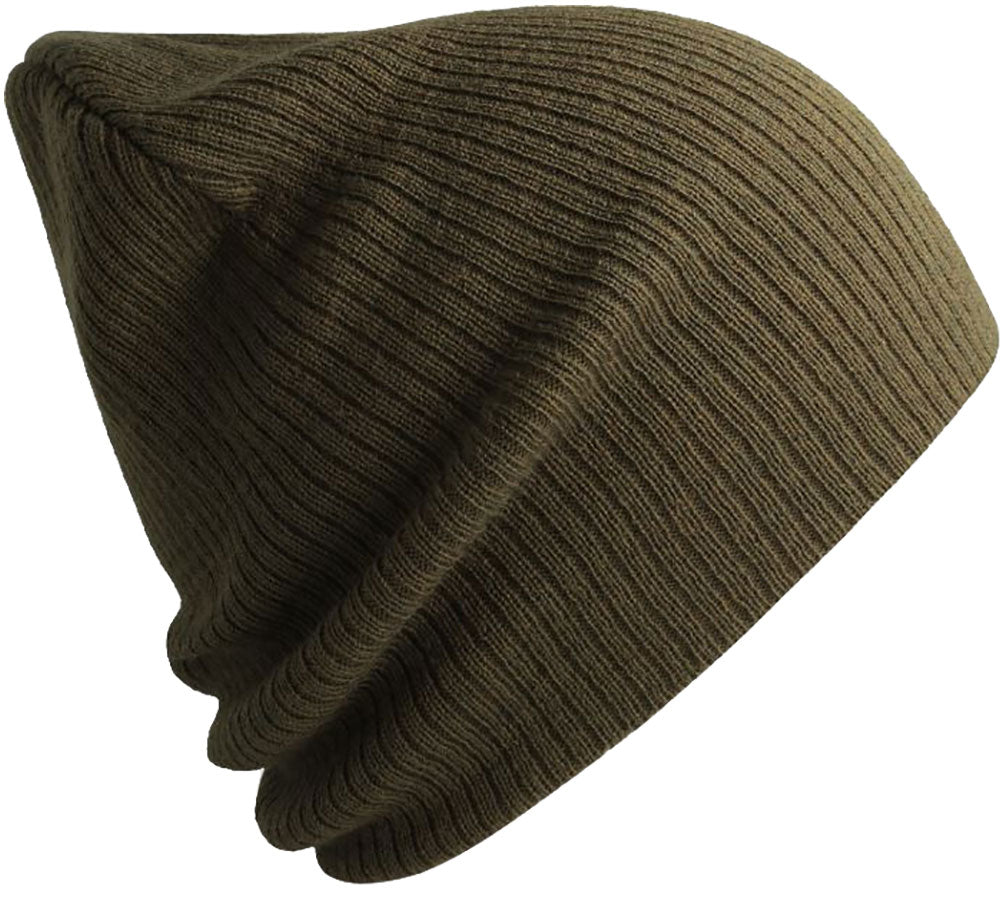 ALS 0122 ― Längere Beanie Strickmütze, recyceltes Polyester - Olive Grün
