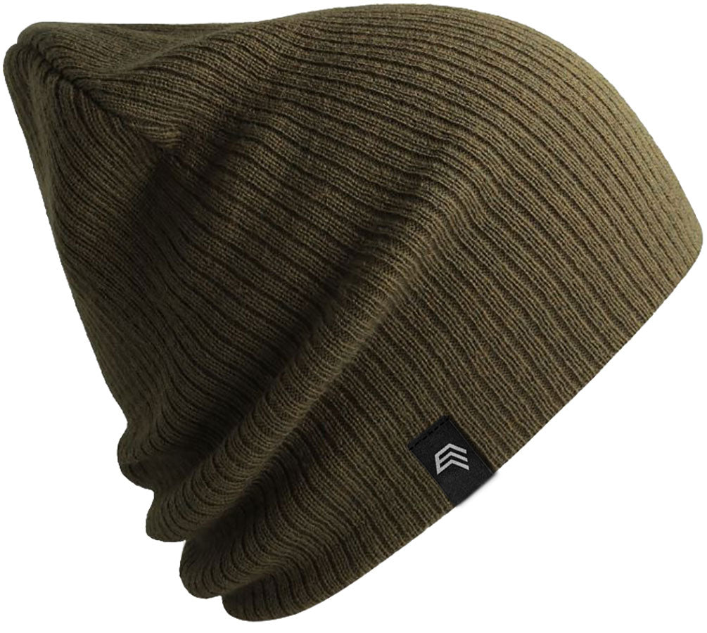 ALS 0122 ― Längere Beanie Strickmütze, recyceltes Polyester - Olive Grün