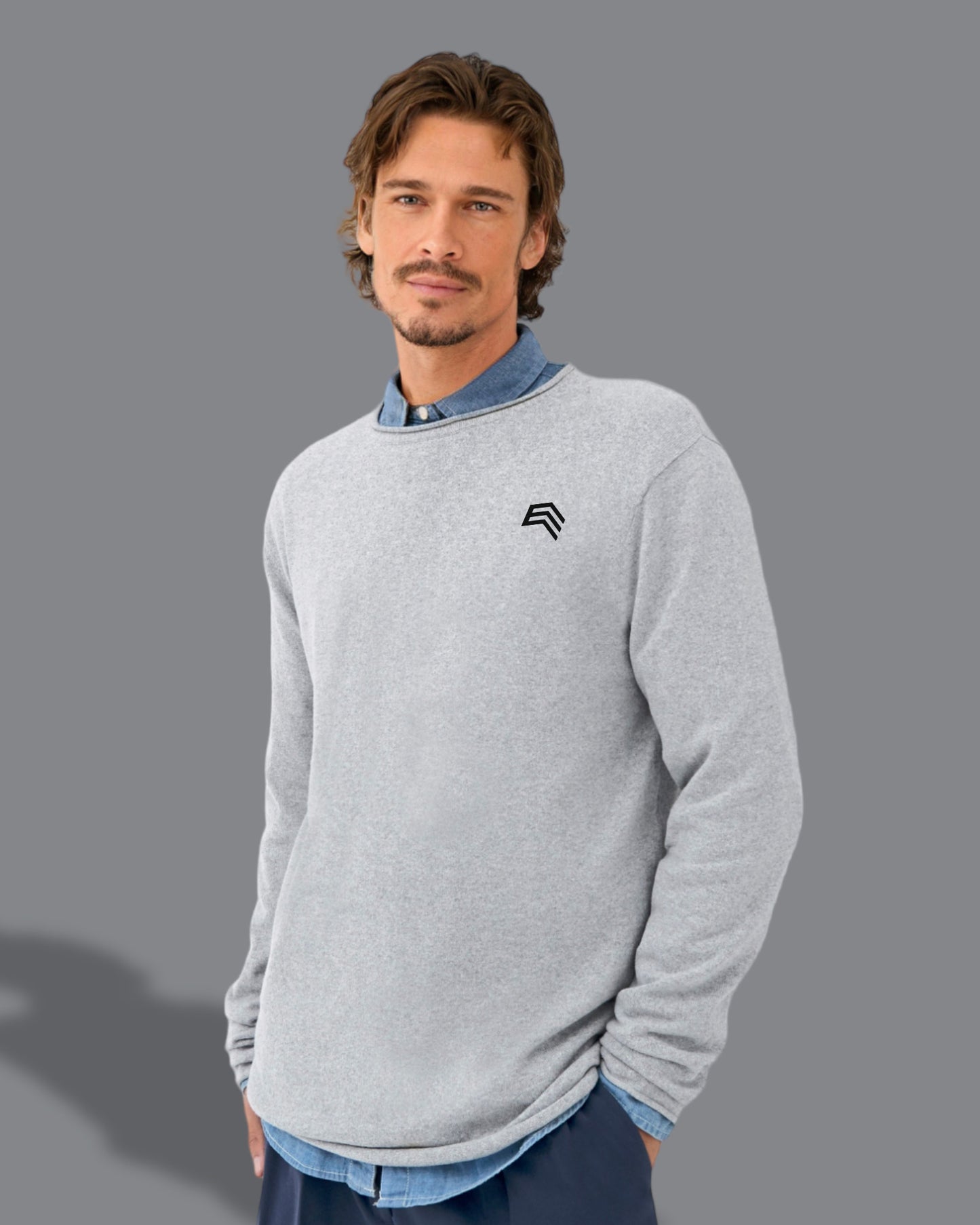 ECL 0060 ― Recycled Feinstrick-Pullover aus regenerierter Baumwolle - Heather Grau Melange