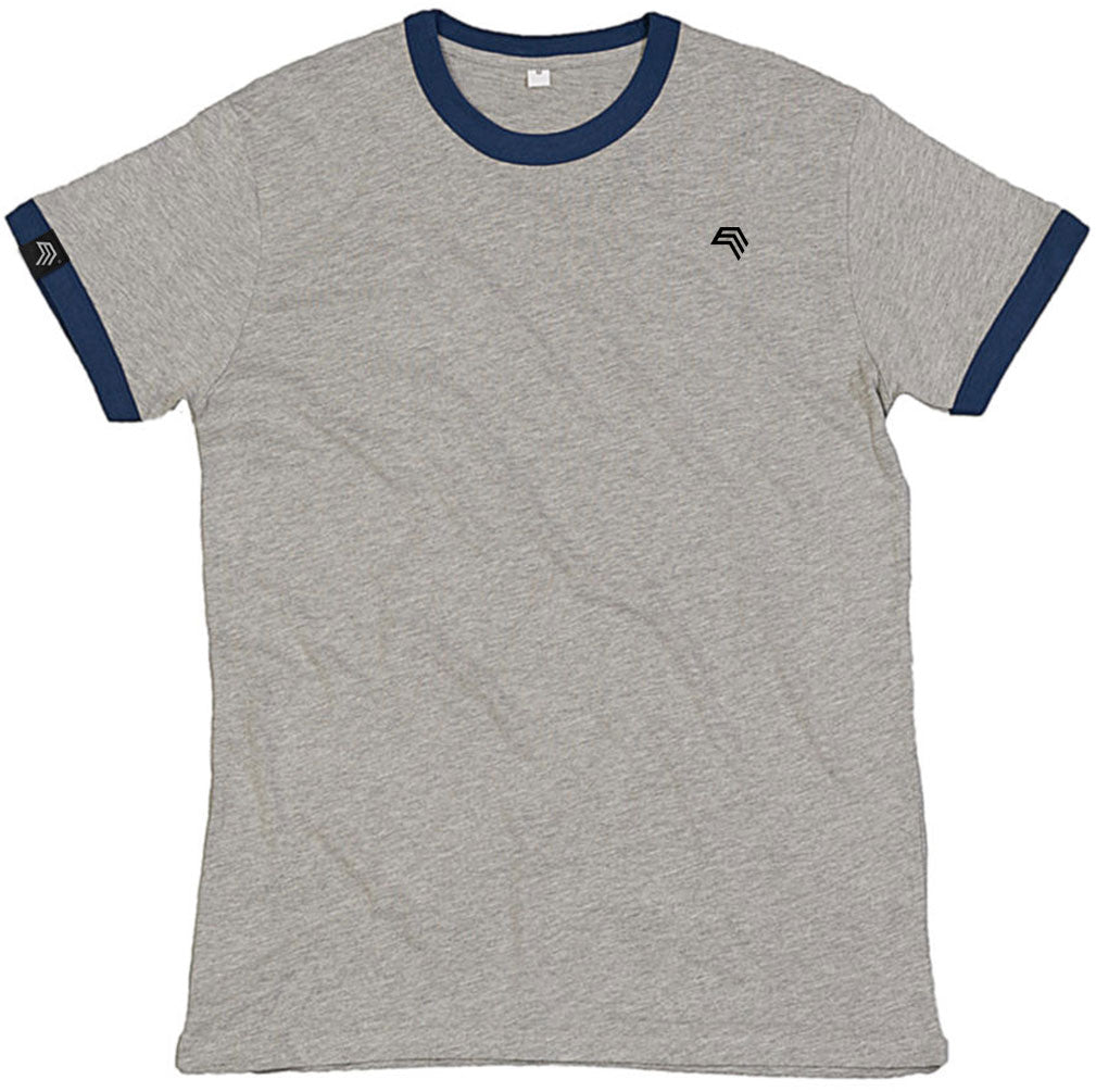 ― % ― MTS M175/ ― Peach Finish Retro Ringer Bio-Baumwolle T-Shirt - Gray Melange / Blau [M / XL]