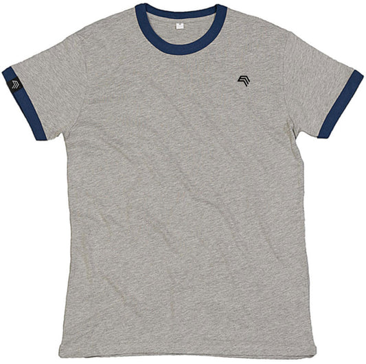 ― % ― MTS M175/ ― Peach Finish Retro Ringer Bio-Baumwolle T-Shirt - Gray Melange / Blau [XL]