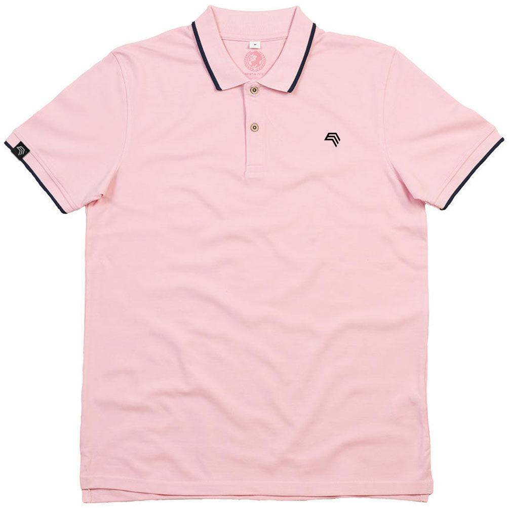 MTS M191 ― Tipped Organic Polo Shirt mit Knöpfen aus Kokosnuss-Schalen - Rose Pink / Navy Blau