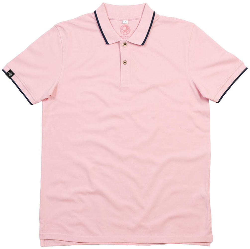 MTS M191 ― Tipped Organic Polo Shirt mit Knöpfen aus Kokosnuss-Schalen - Rose Pink / Navy Blau