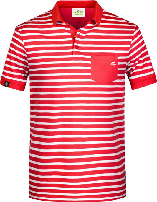 Auslaufartikel / Restposten ― JAN 8030 ― Unisex Bio-Baumwolle Polo Shirt gestreift - Rot / Weiß