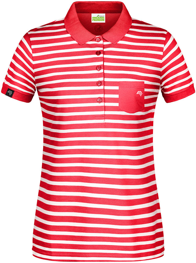 Auslaufartikel / Restposten ― JAN 8029 ― Damen Bio Baumwolle Streifen Polo Shirt - Rot / Weiß