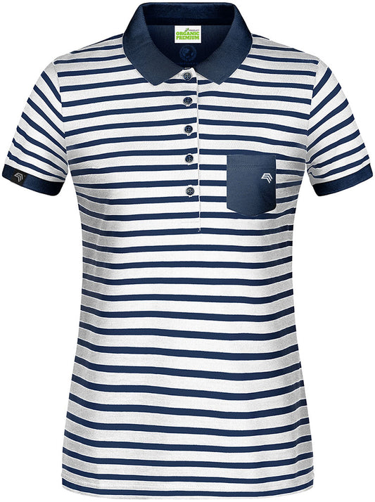 Auslaufartikel / Restposten ― JAN 8029 ― Damen Bio Baumwolle Streifen Polo Shirt - Weiß / Navy Blau