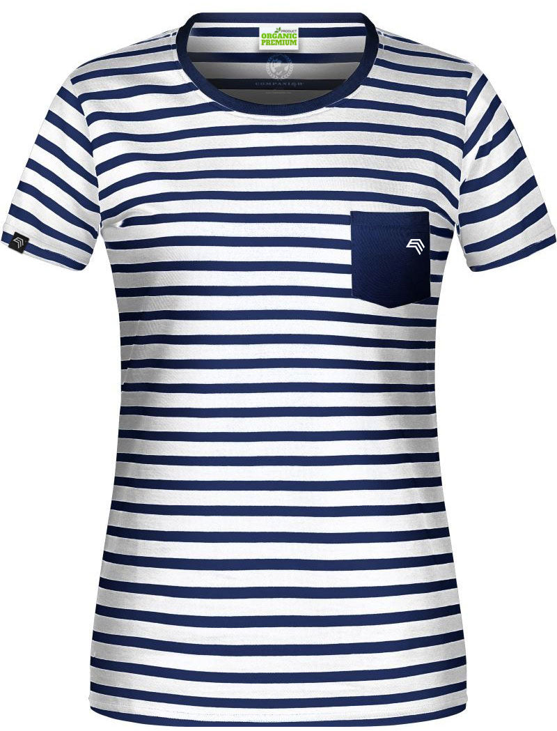 Auslaufartikel / Restposten ― JAN 8027 ― Damen Bio-Baumwolle Streifen T-Shirt gestreift - Weiß / Navy Blau