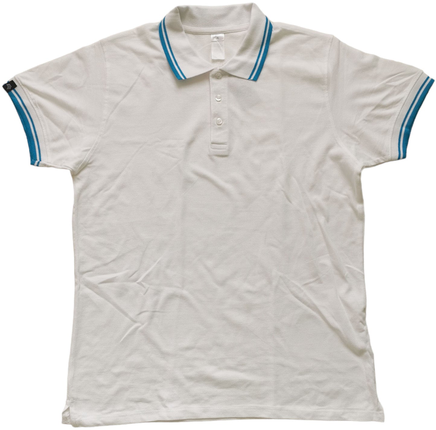 SLS 0577 ― Kontraststreifen Polo Shirt - Weiß / Aqua Blau