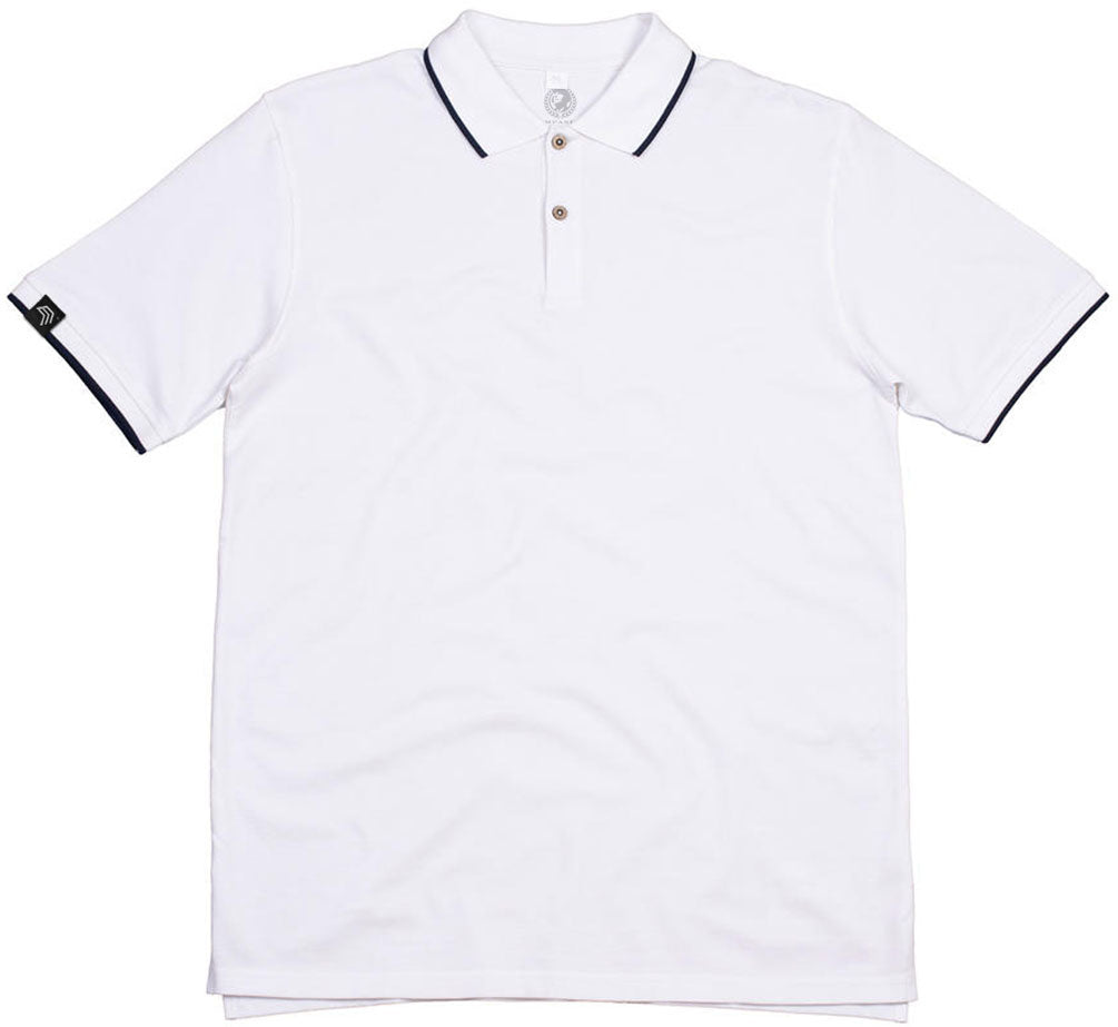 MTS M191 ― Tipped Organic Polo Shirt mit Knöpfen aus Kokosnuss-Schalen - Weiß / Navy Blau