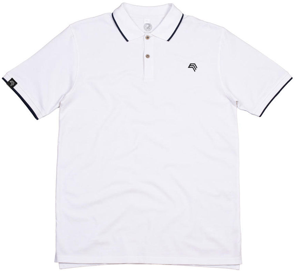 MTS M191 ― Tipped Organic Polo Shirt mit Knöpfen aus Kokosnuss-Schalen - Weiß / Navy Blau