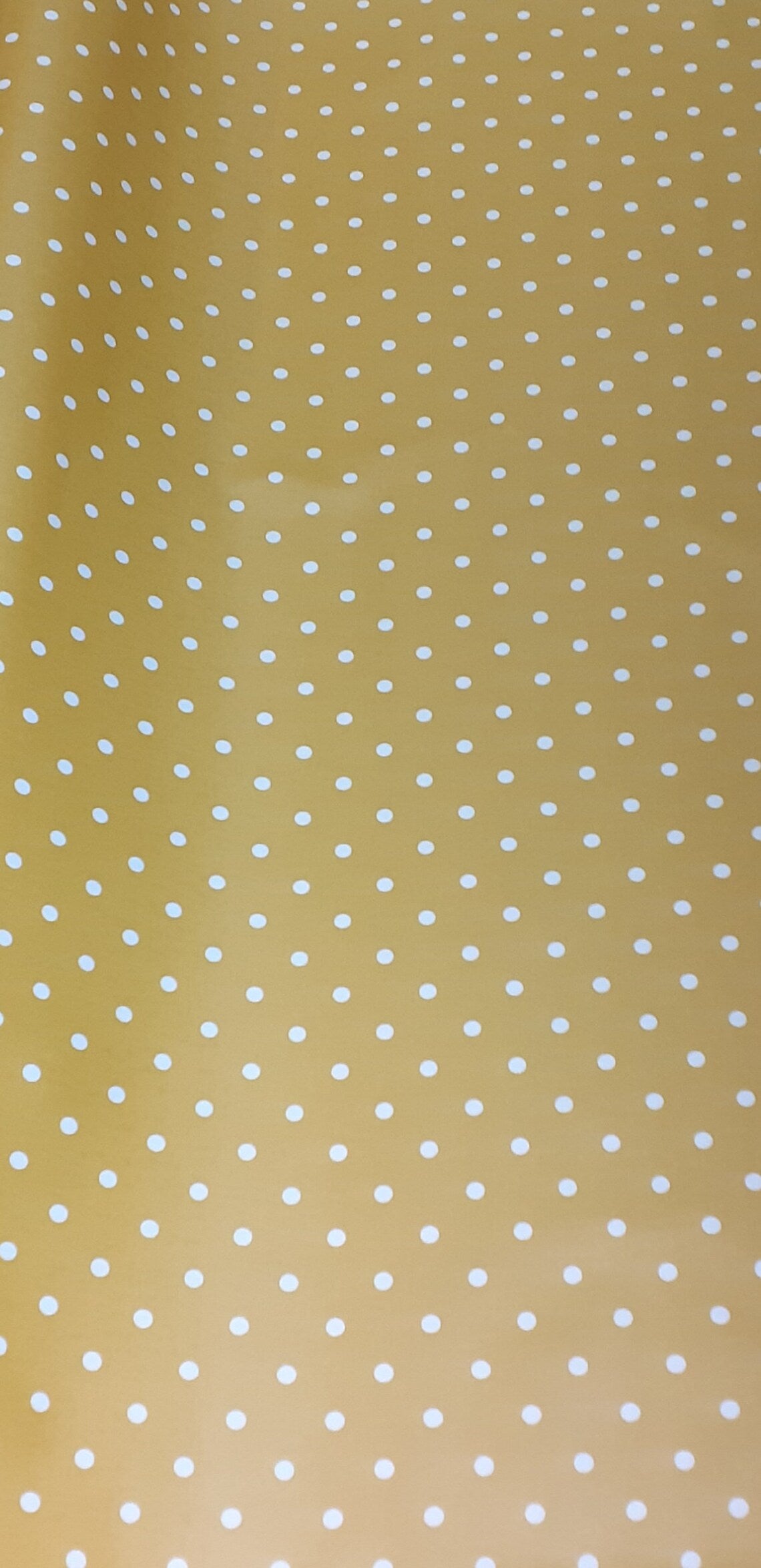 Beschichtete Baumwolle - Wachstuch aus England, PVC-beschichtet, gelb mit weißen Punkten, 130 cm Breite