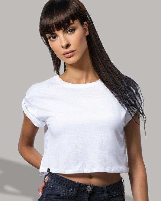 MTS M096 ― Women's Bio-Baumwolle Crop Top T-Shirt - Weiß