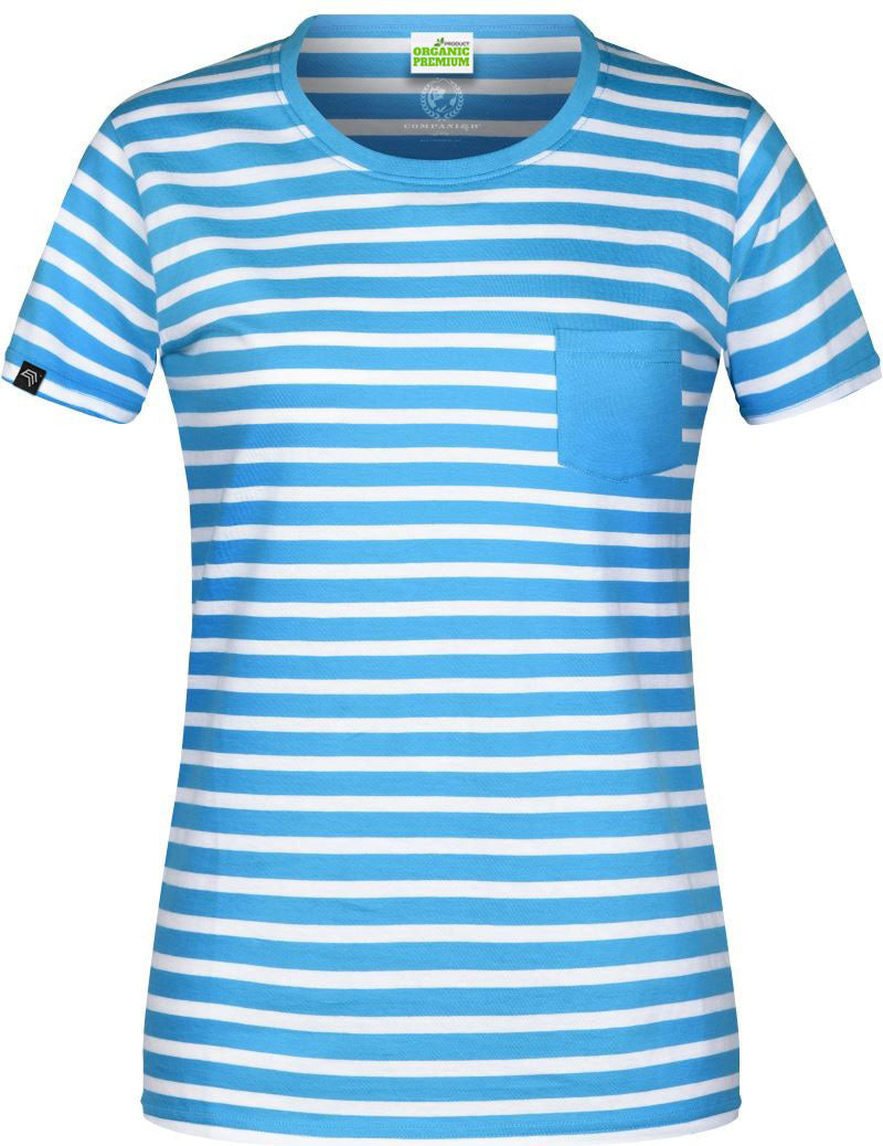 Auslaufartikel / Restposten ― JAN 8027 ― Damen Bio-Baumwolle Streifen T-Shirt gestreift - Atlantic Blau / Weiß