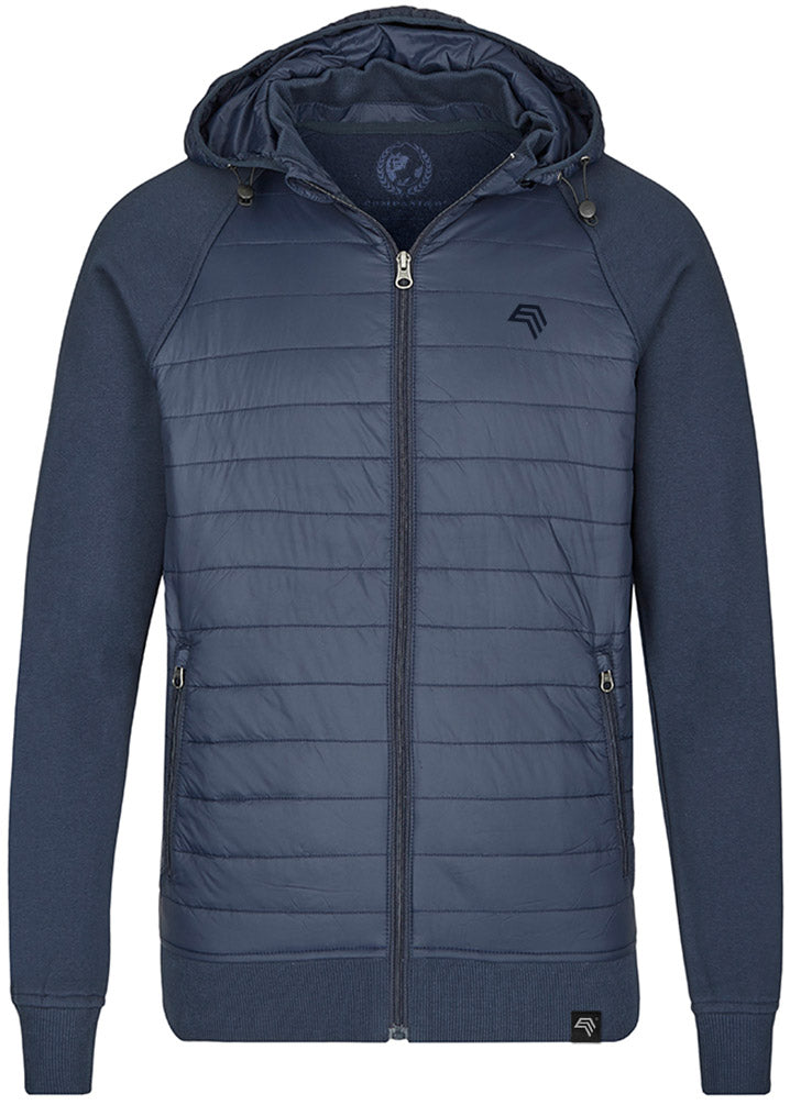 MMT 0810 ― Hybrid Material-Mix Sweatjacke mit abnehmbarer Kapuze - Navy Blau