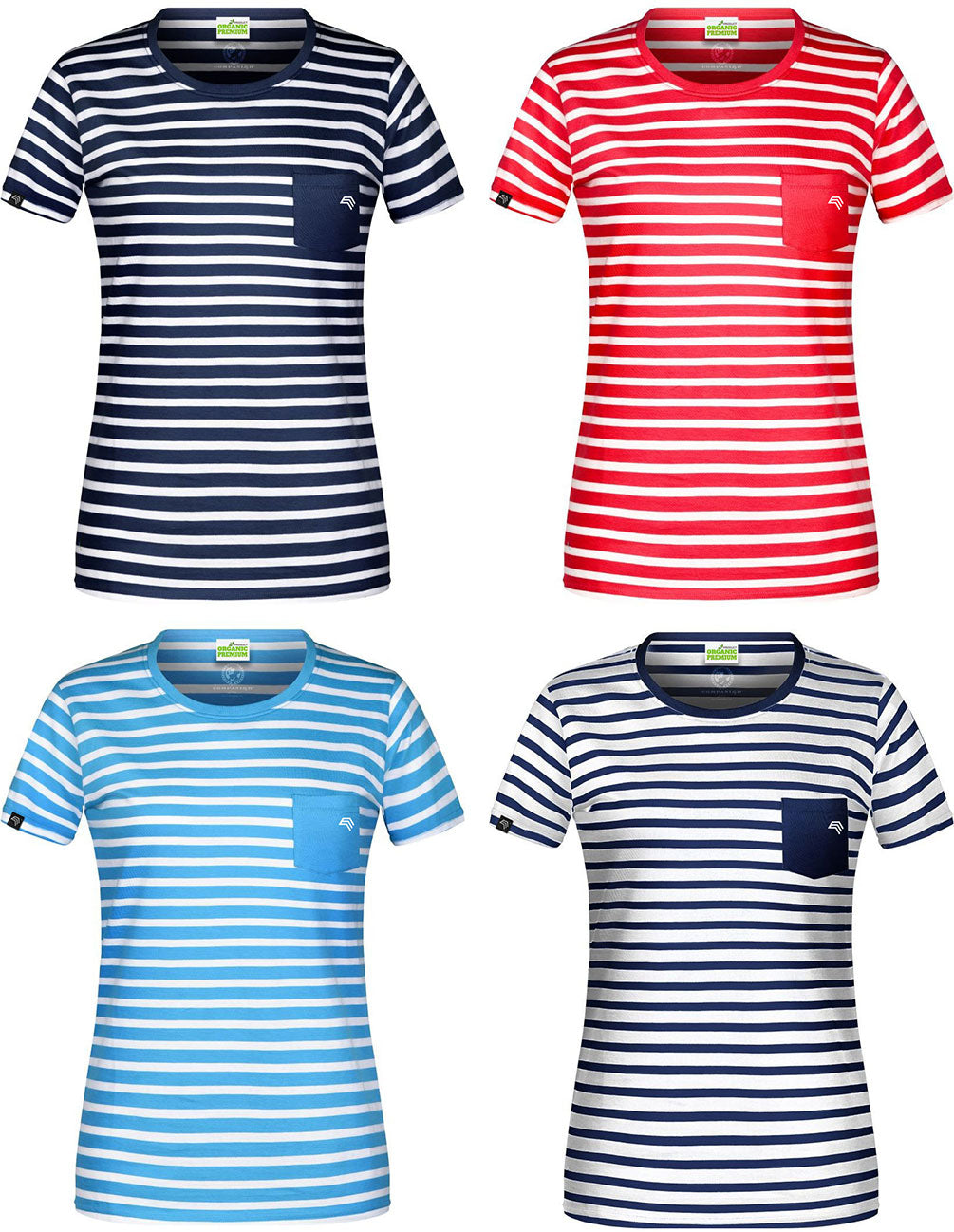Auslaufartikel / Restposten ― JAN 8027 ― Damen Bio-Baumwolle Streifen T-Shirt gestreift - Weiß / Navy Blau