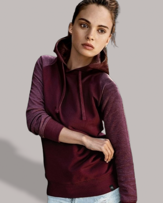 MMT 0621 ― Damen Bi-Color No Pocket Hoodie - Burgund Rot / Melange