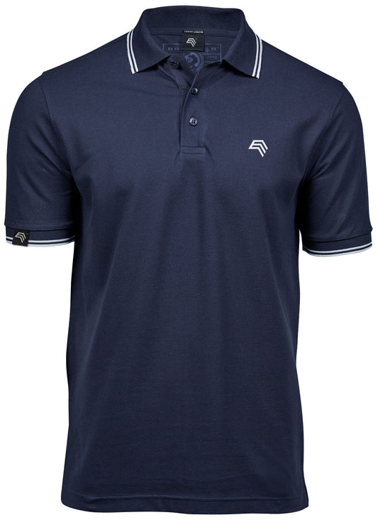 TJS 1407 ― Luxury Stripe Stretch Polo Shirt - Navy Blau / Weiß